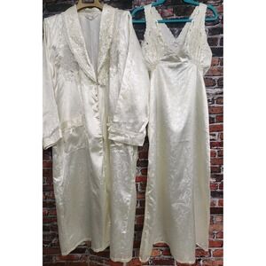 Vintage HDLD Natural Selection Nightgown Robe‎ Peignoir Set Slip Dress XL Ivory